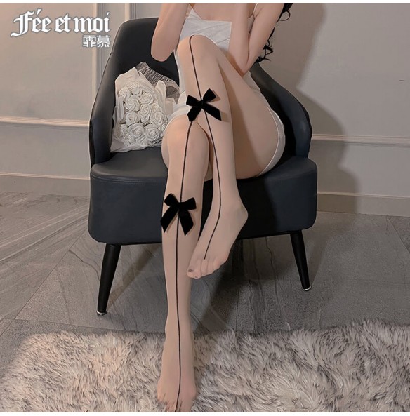 FEE ET MOI - Bow Open-Crotch Pantyhose (Black - Skin) FEE ET MOI - Bow Open-Crotch Pantyhose (Black - Skin)